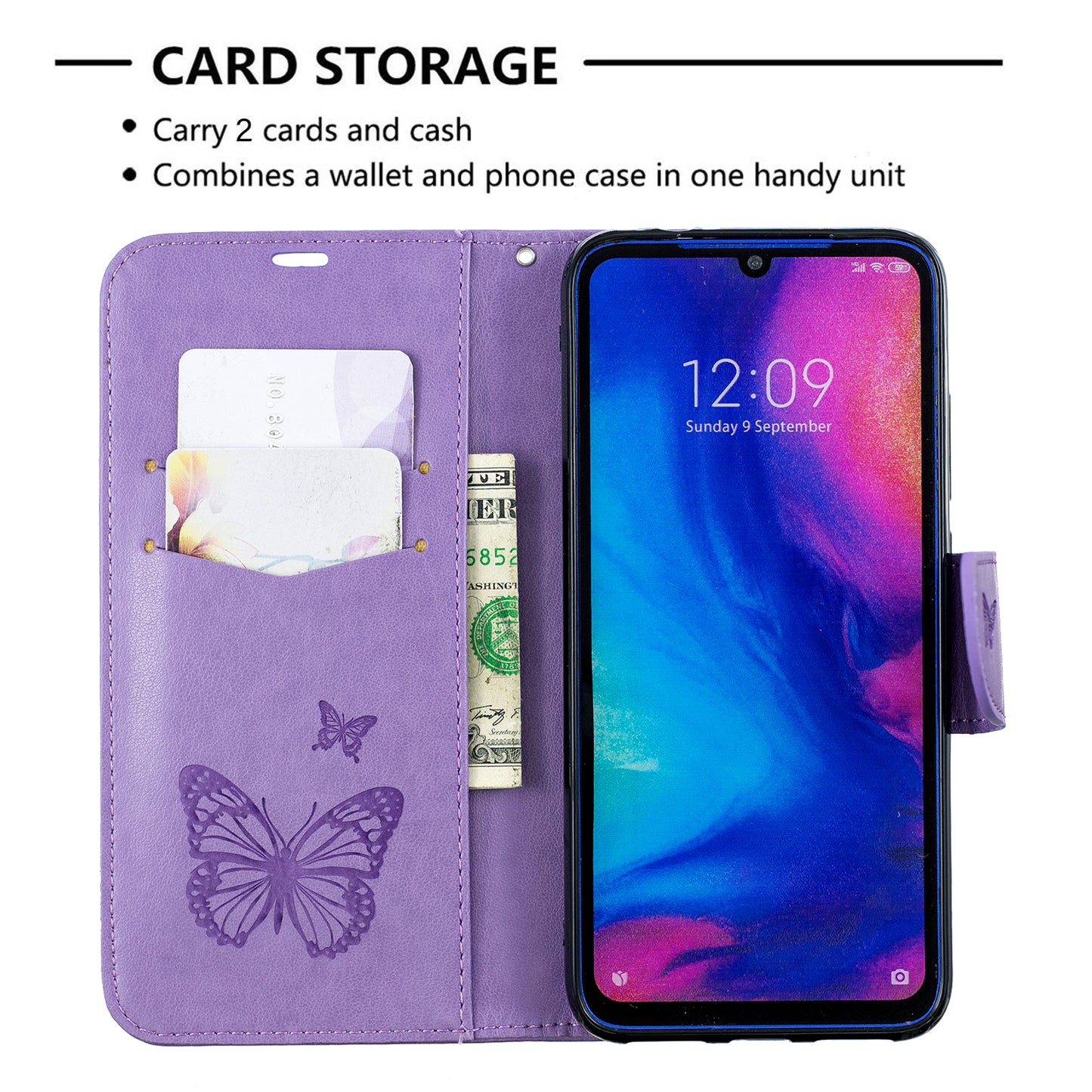 For Xiaomi Redmi Note 7S / Note 7 /Note 7 Pro (India) PU Leather Imprint Butterflies Phone Case