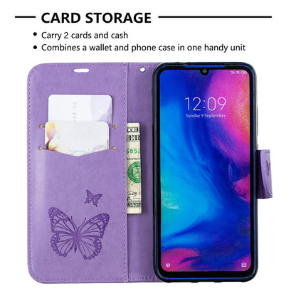For Xiaomi Redmi Note 7S / Note 7 /Note 7 Pro (India) PU Leather Imprint Butterflies Phone Case