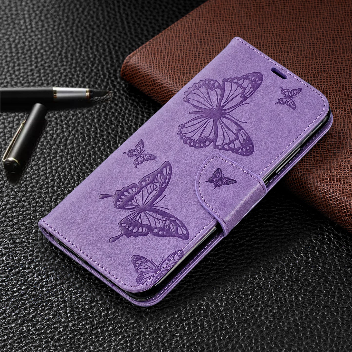 For Xiaomi Redmi Note 7S / Note 7 /Note 7 Pro (India) PU Leather Imprint Butterflies Phone Case