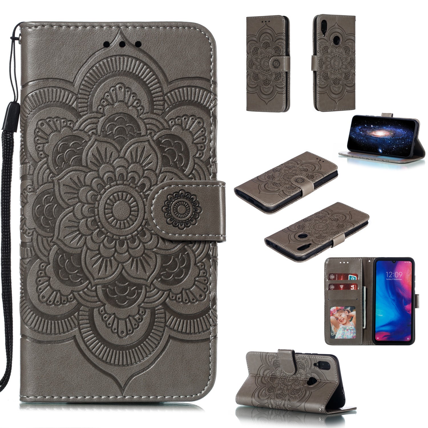For Xiaomi Redmi Note 7S / Note 7/Note 7 Pro (India) Imprint Mandala Flower Leather Wallet Cover Phone Case