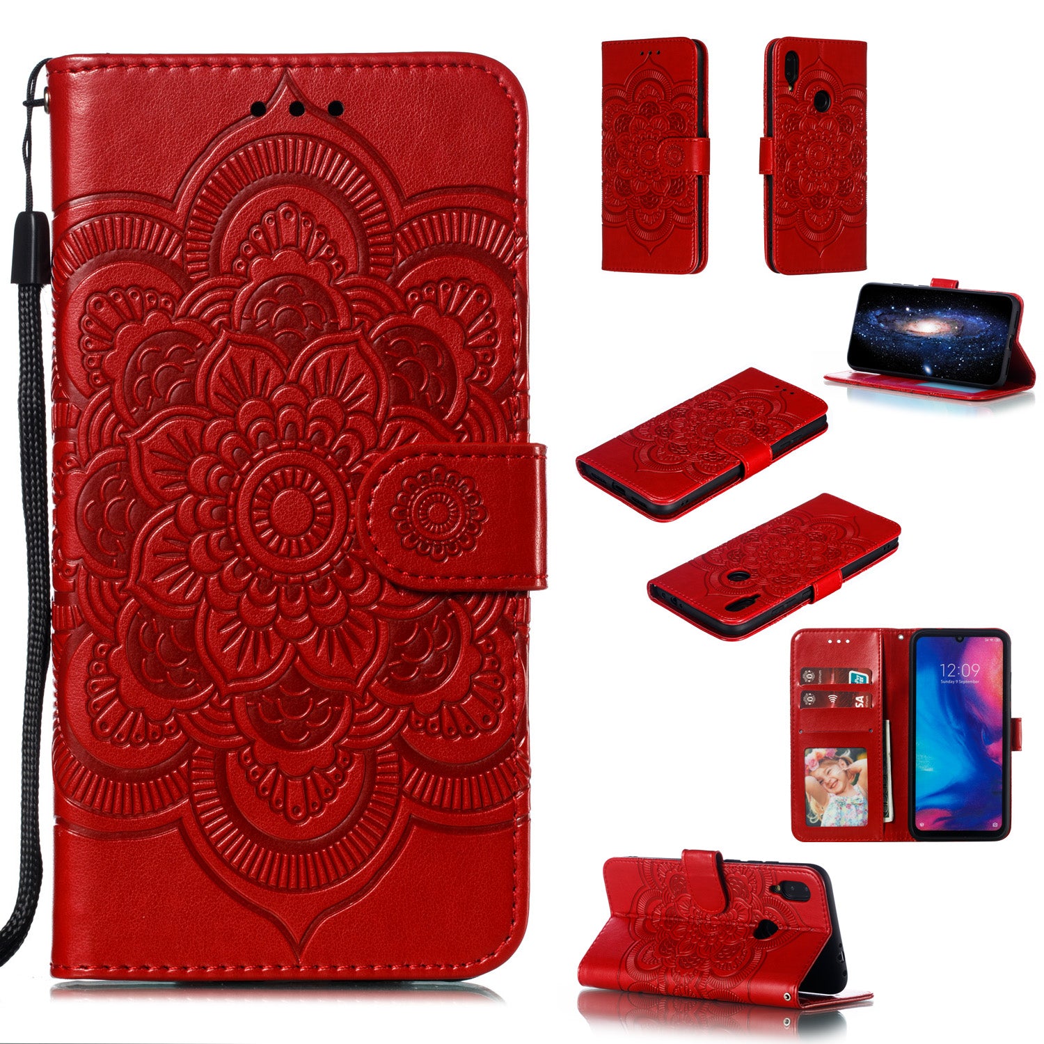 For Xiaomi Redmi Note 7S / Note 7/Note 7 Pro (India) Imprint Mandala Flower Leather Wallet Cover Phone Case