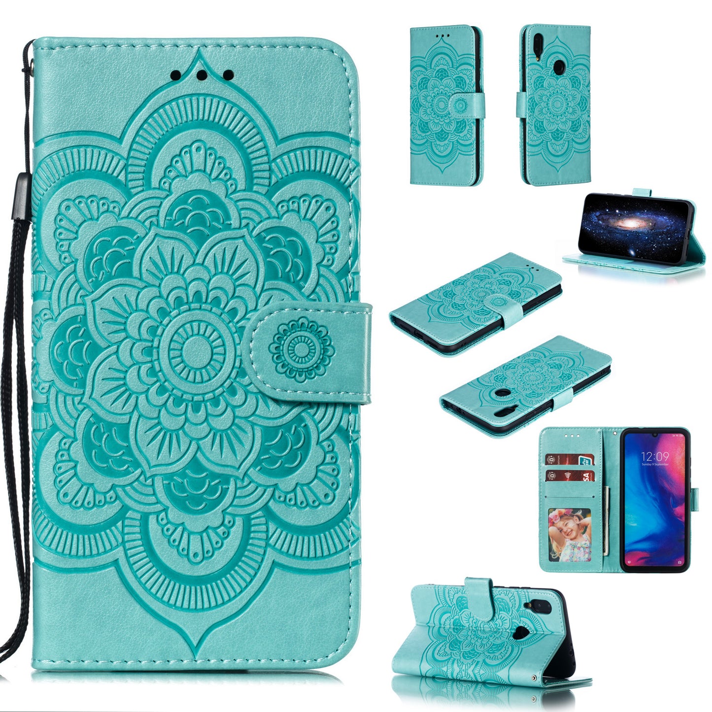 For Xiaomi Redmi Note 7S / Note 7/Note 7 Pro (India) Imprint Mandala Flower Leather Wallet Cover Phone Case