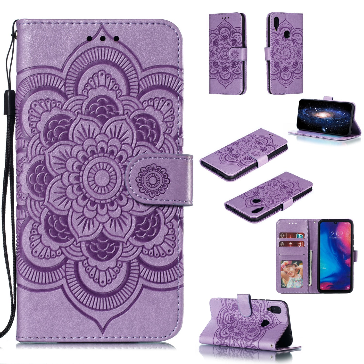 For Xiaomi Redmi Note 7S / Note 7/Note 7 Pro (India) Imprint Mandala Flower Leather Wallet Cover Phone Case