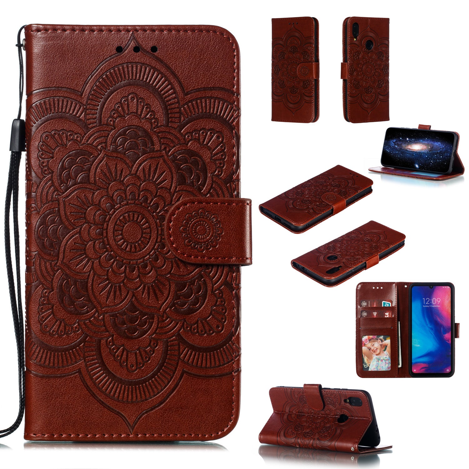 For Xiaomi Redmi Note 7S / Note 7/Note 7 Pro (India) Imprint Mandala Flower Leather Wallet Cover Phone Case