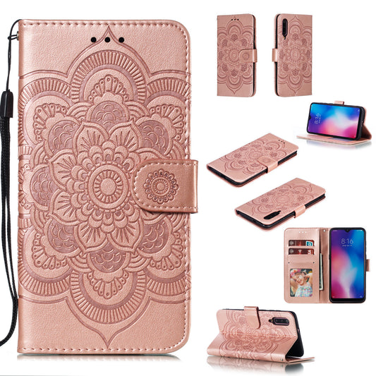 For Xiaomi Mi 9 Imprint Mandala Flower Stand Leather Phone Case Cover