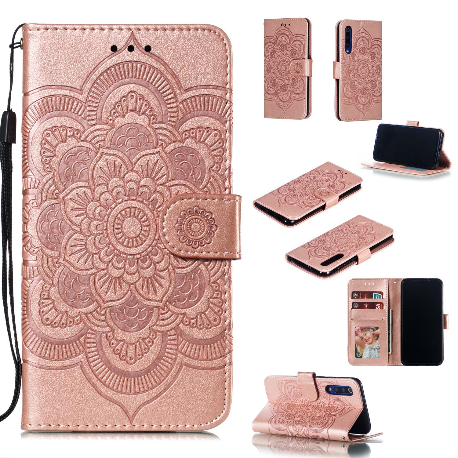 For Xiaomi Mi 9 SE Imprint Mandala Flower Phone Cover Wallet Leather Case