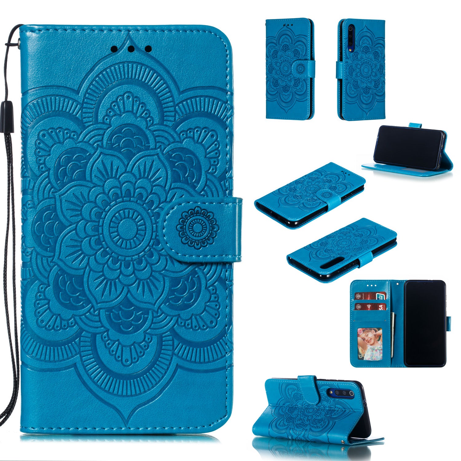 For Xiaomi Mi 9 SE Imprint Mandala Flower Phone Cover Wallet Leather Case