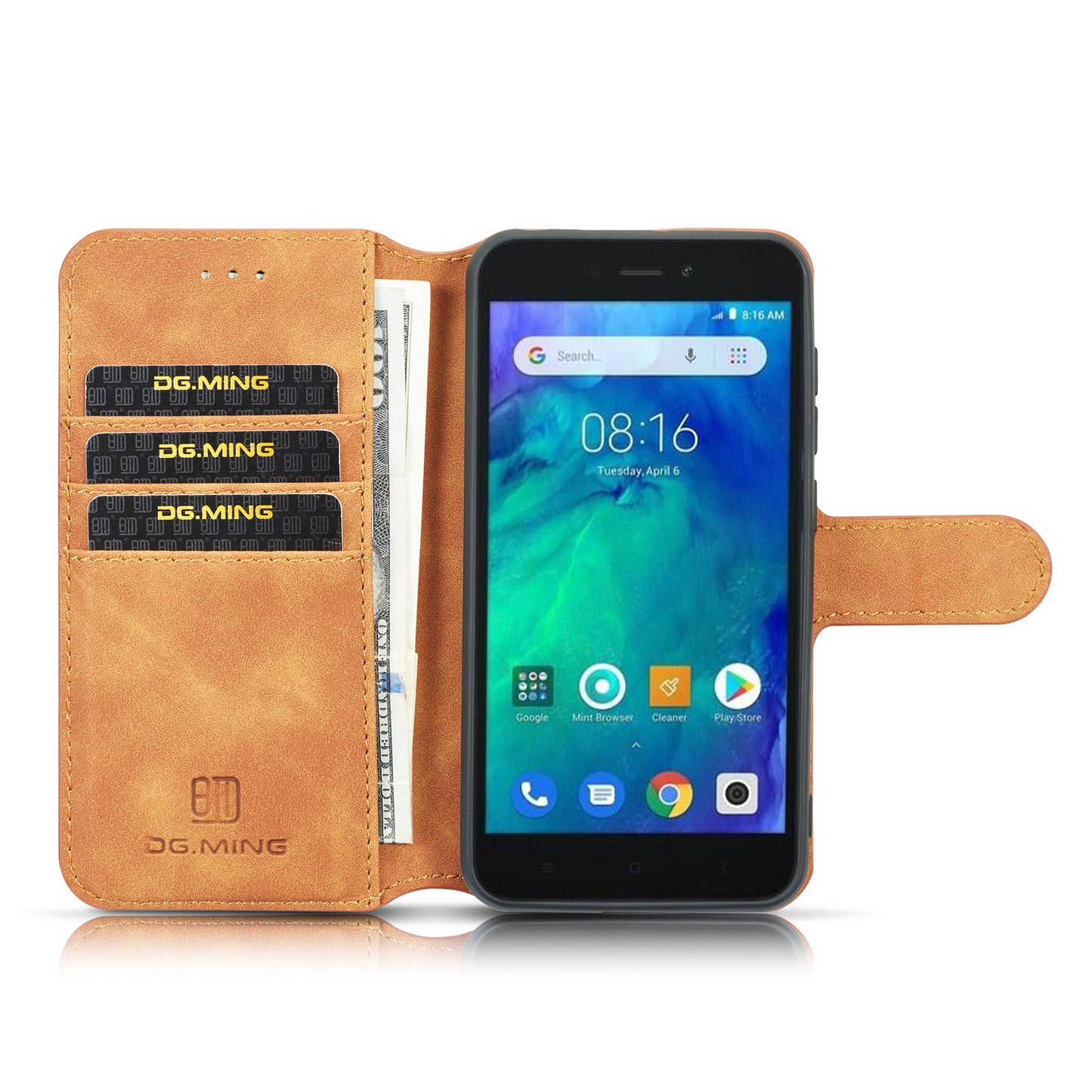 DG.MING Retro Style Wallet Leather Stand Case for Xiaomi Redmi Go