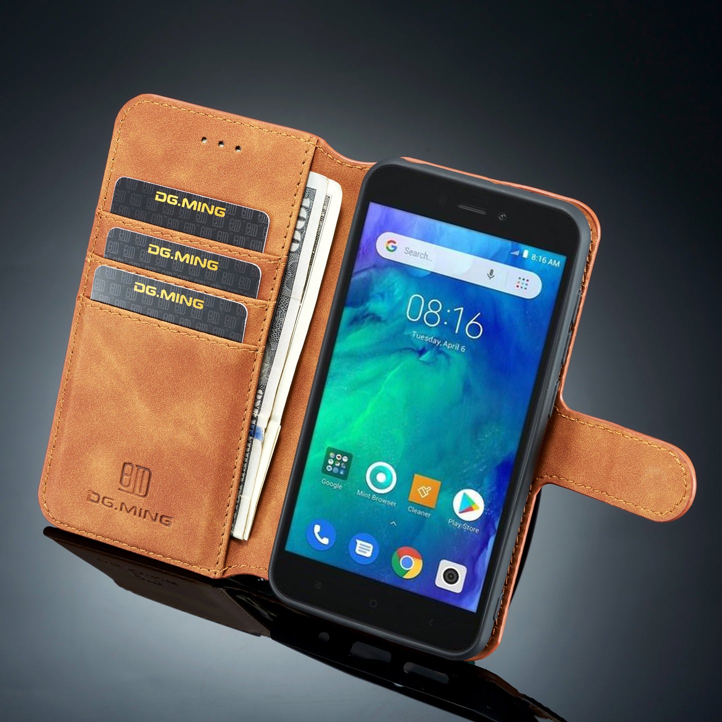 DG.MING Retro Style Wallet Leather Stand Case for Xiaomi Redmi Go