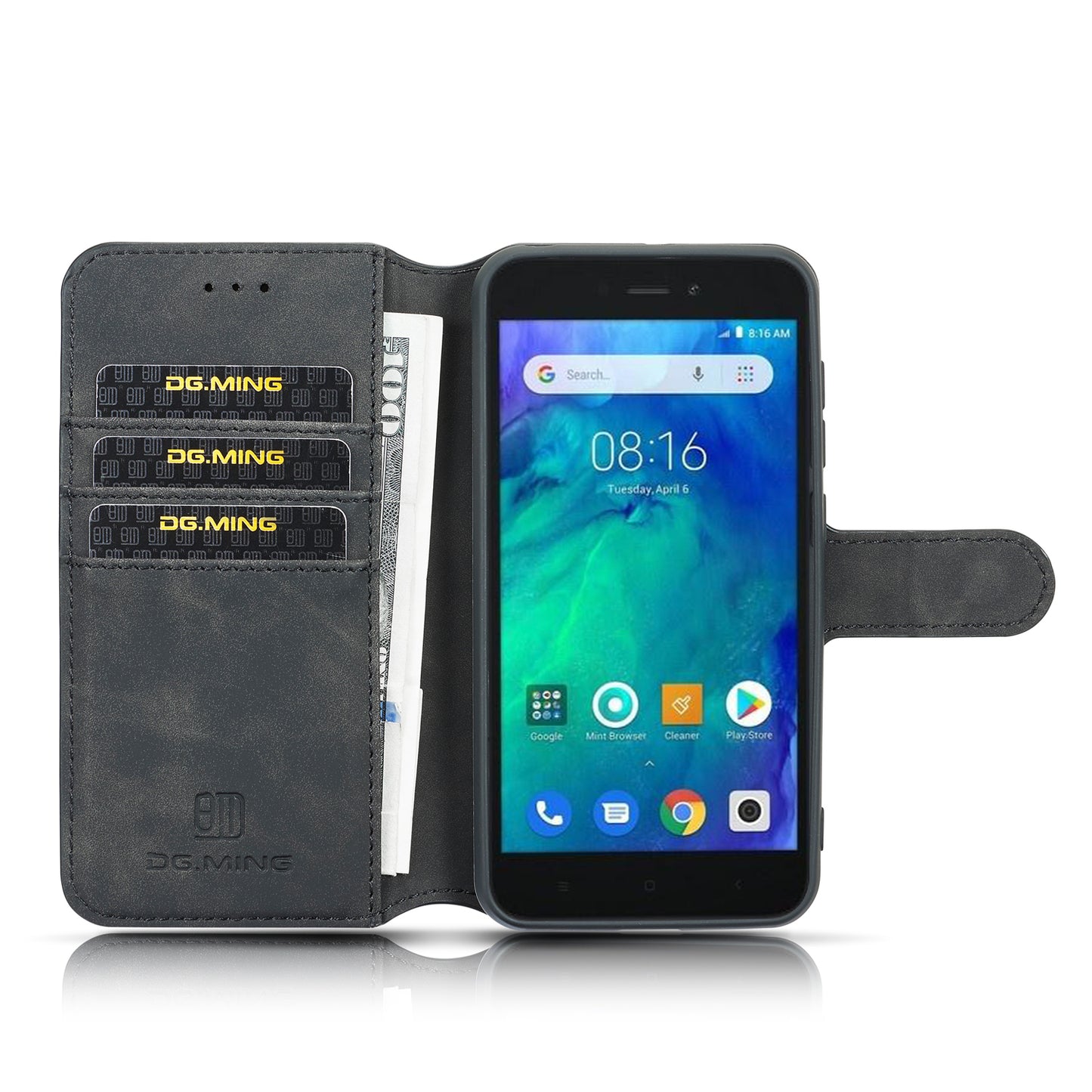 DG.MING Retro Style Wallet Leather Stand Case for Xiaomi Redmi Go