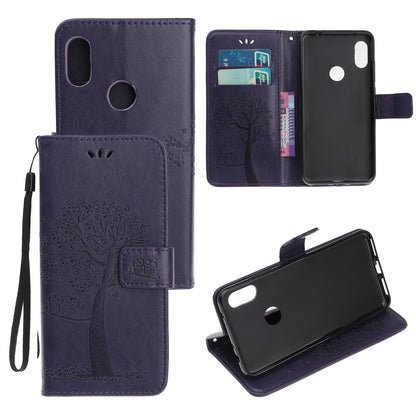 Imprint Tree Owl Wallet Stand Leather Flip Phone Case for Xiaomi Redmi Note 7S / Note 7 / Note 7 Pro (India)