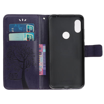 Imprint Tree Owl Wallet Stand Leather Flip Phone Case for Xiaomi Redmi Note 7S / Note 7 / Note 7 Pro (India)