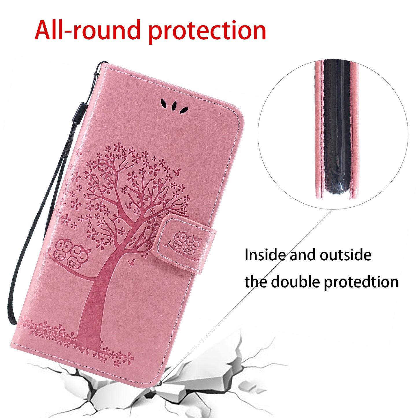 Imprint Tree Owl Wallet Stand Leather Flip Phone Case for Xiaomi Redmi Note 7S / Note 7 / Note 7 Pro (India)