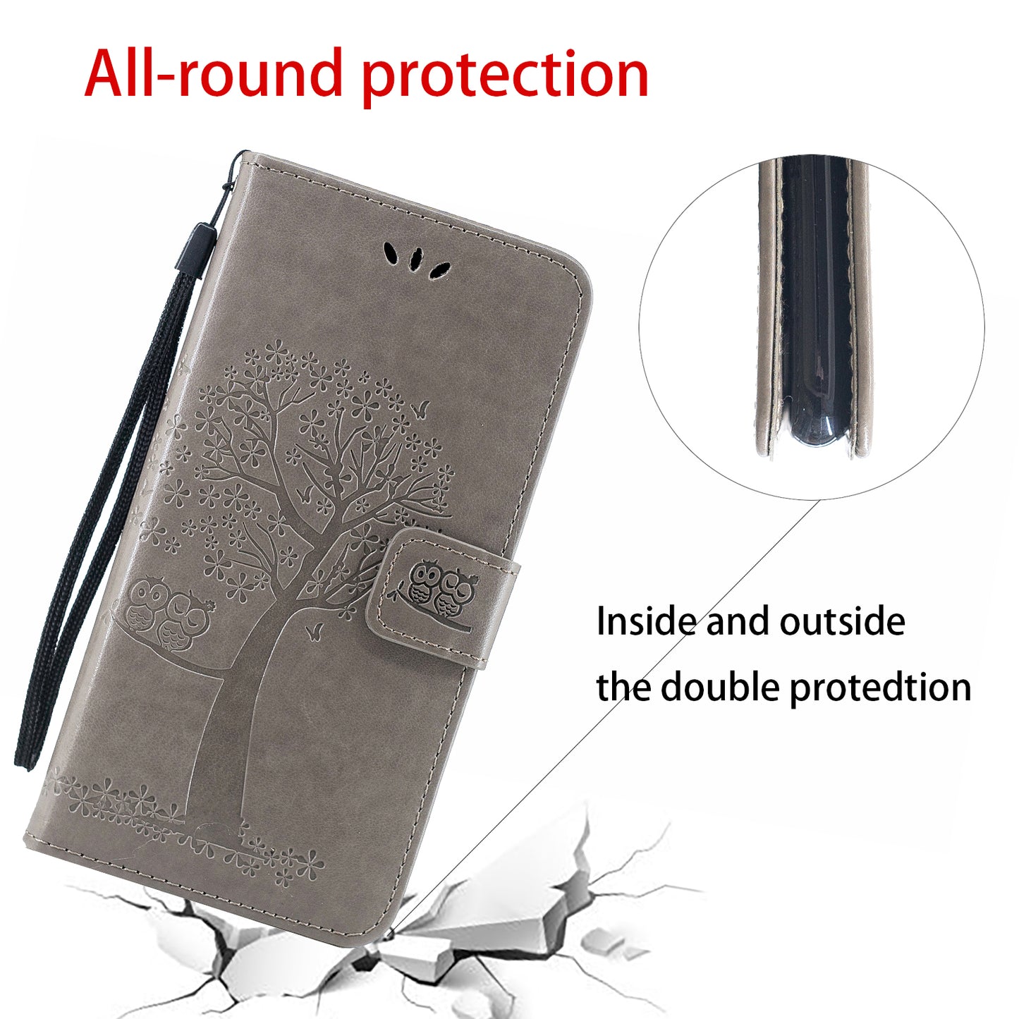 Imprint Tree Owl Wallet Stand Leather Flip Phone Case for Xiaomi Redmi Note 7S / Note 7 / Note 7 Pro (India)