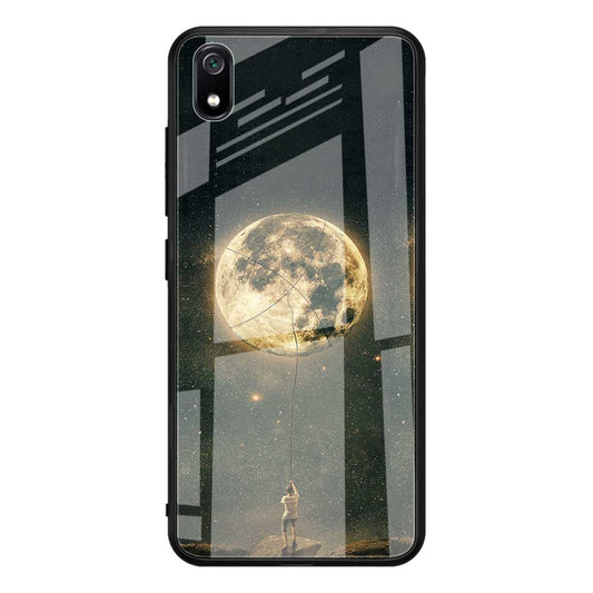Pattern Printing Glass Back + Soft TPU Edge Hybrid Phone Case for Xiaomi Redmi 7A