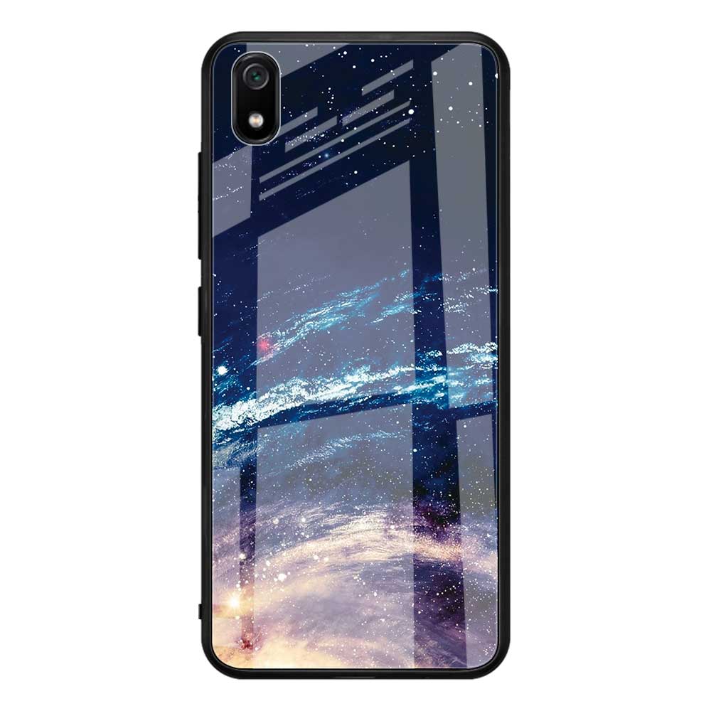 Pattern Printing Glass Back + Soft TPU Edge Hybrid Phone Case for Xiaomi Redmi 7A
