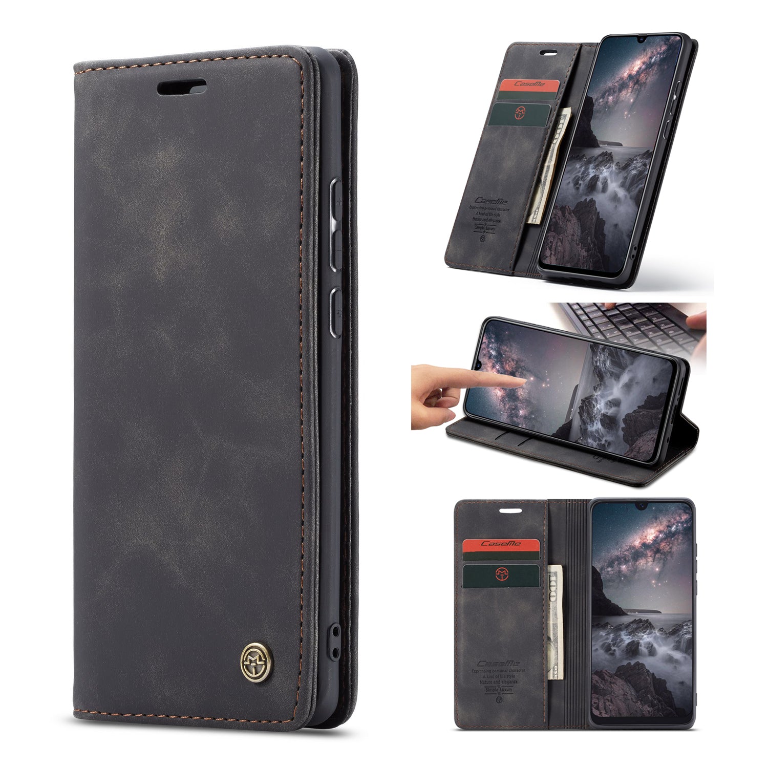 CASEME 013 Series Auto-absorbed Retro Business Leather Wallet Stand Phone Case for Xiaomi Mi 9
