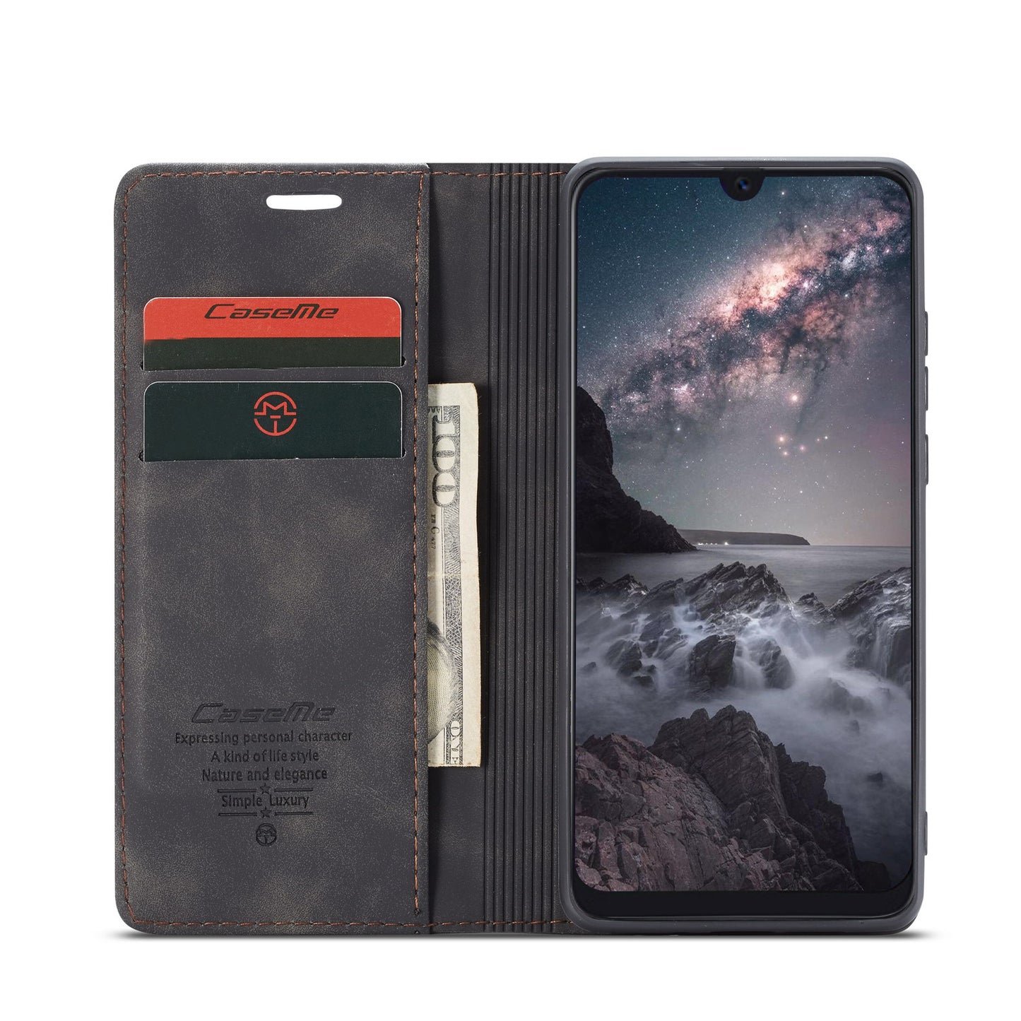CASEME 013 Series Auto-absorbed Retro Business Leather Wallet Stand Phone Case for Xiaomi Mi 9