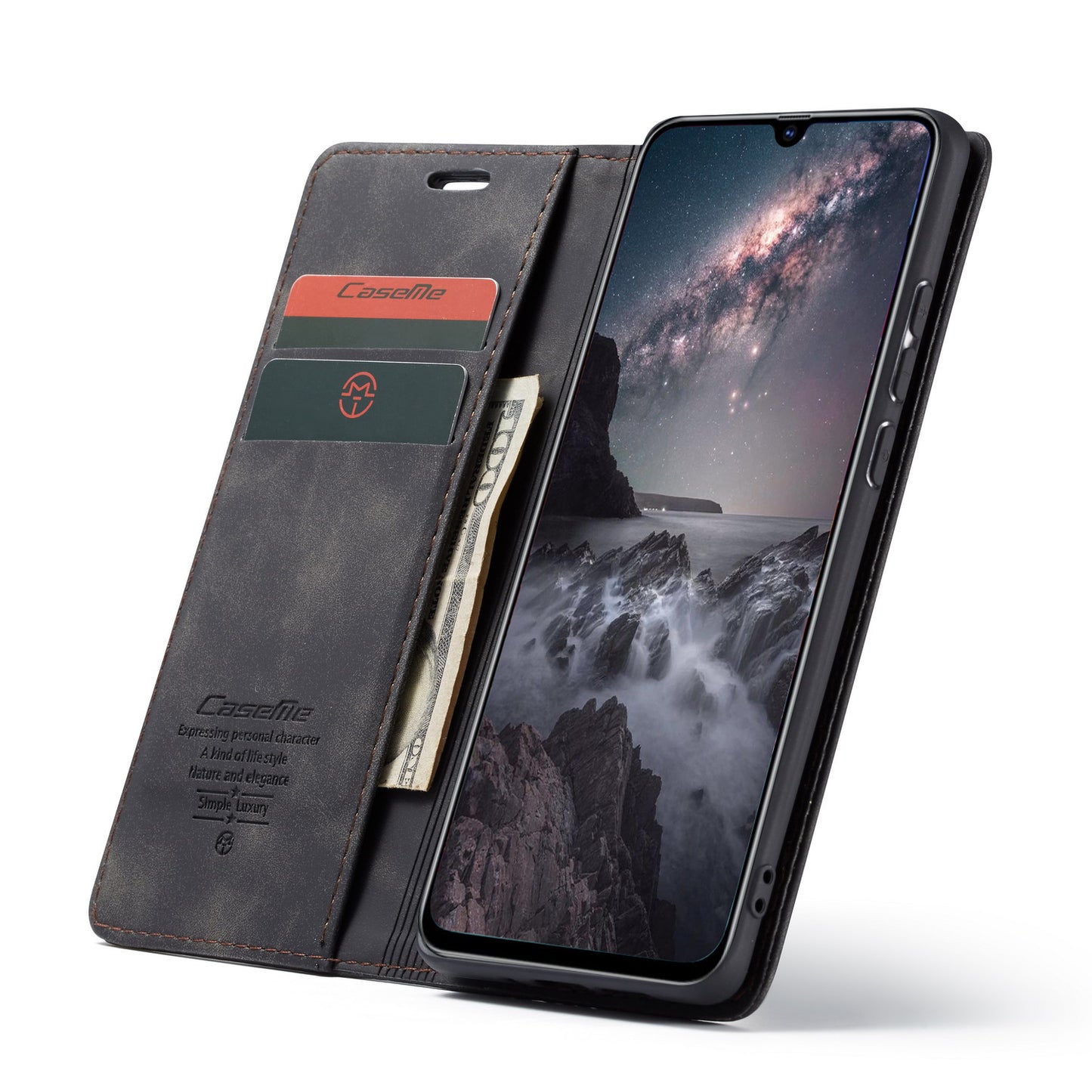 CASEME 013 Series Auto-absorbed Retro Business Leather Wallet Stand Phone Case for Xiaomi Mi 9