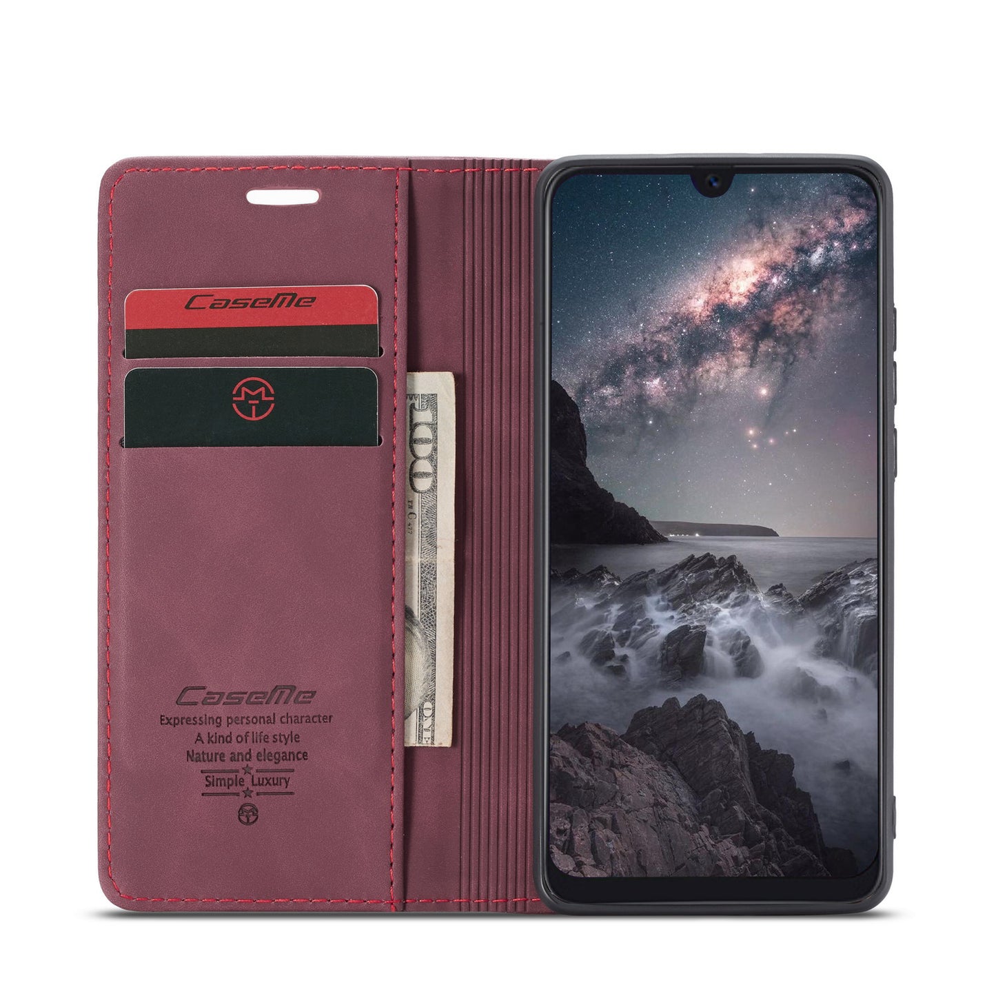 CASEME 013 Series Auto-absorbed Retro Business Leather Wallet Stand Phone Case for Xiaomi Mi 9