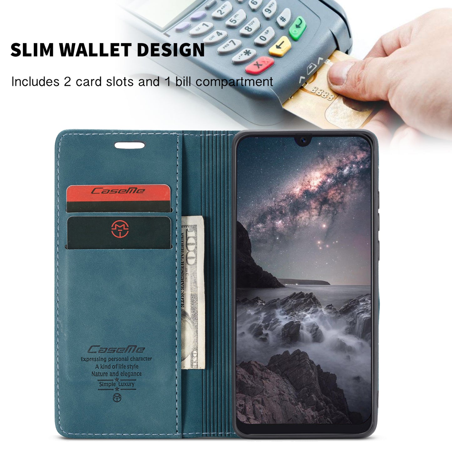 CASEME 013 Series Auto-absorbed Retro Business Leather Wallet Stand Phone Case for Xiaomi Mi 9