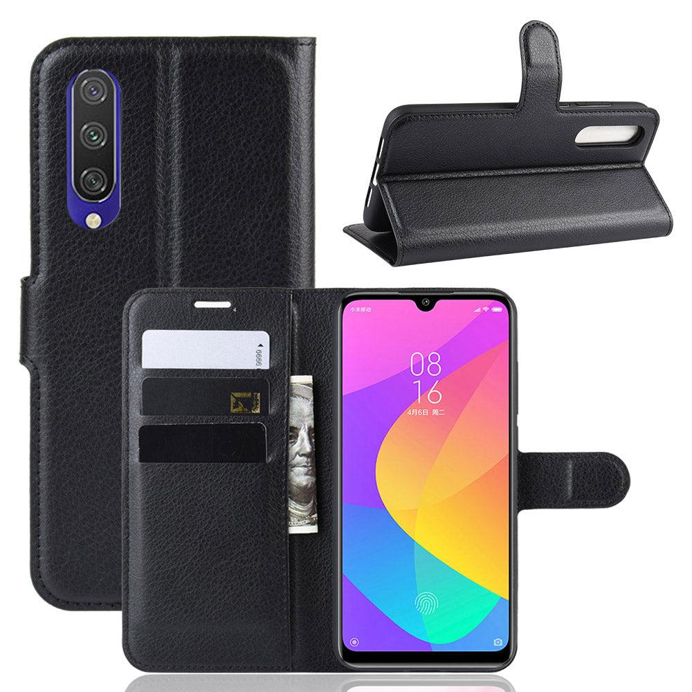 Litchi Skin Leather Wallet Stand Cell Phone Case for Xiaomi Mi CC9e/Mi A3