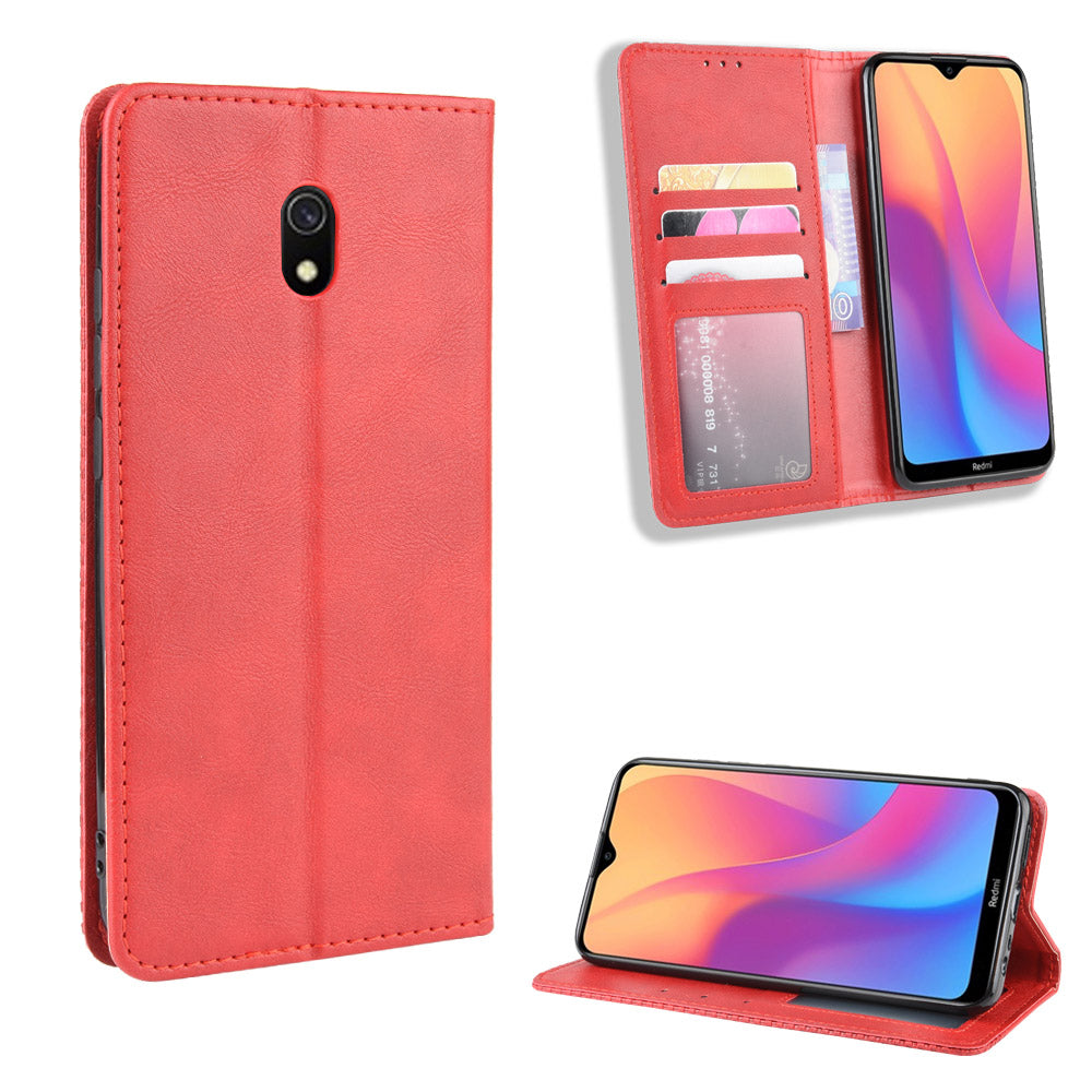 Retro Style PU Leather Stand Wallet Phone Case for Xiaomi Redmi 8A