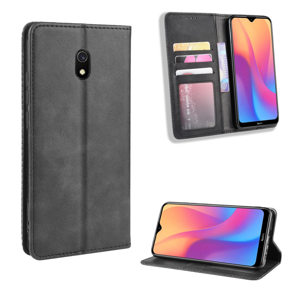 Retro Style PU Leather Stand Wallet Phone Case for Xiaomi Redmi 8A
