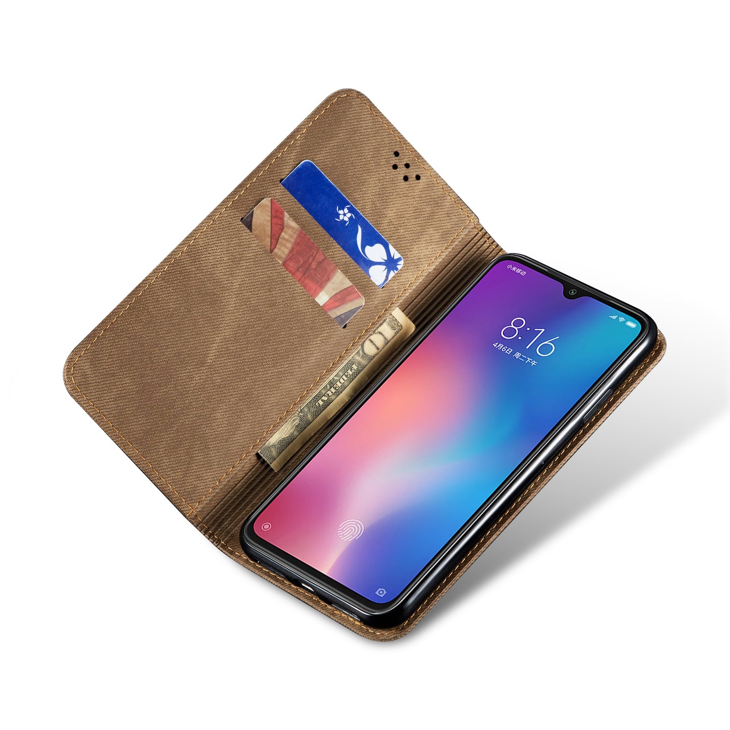 Retro Style Jeans Cloth Leather Stand Case with Card Slots for Xiaomi Mi 9