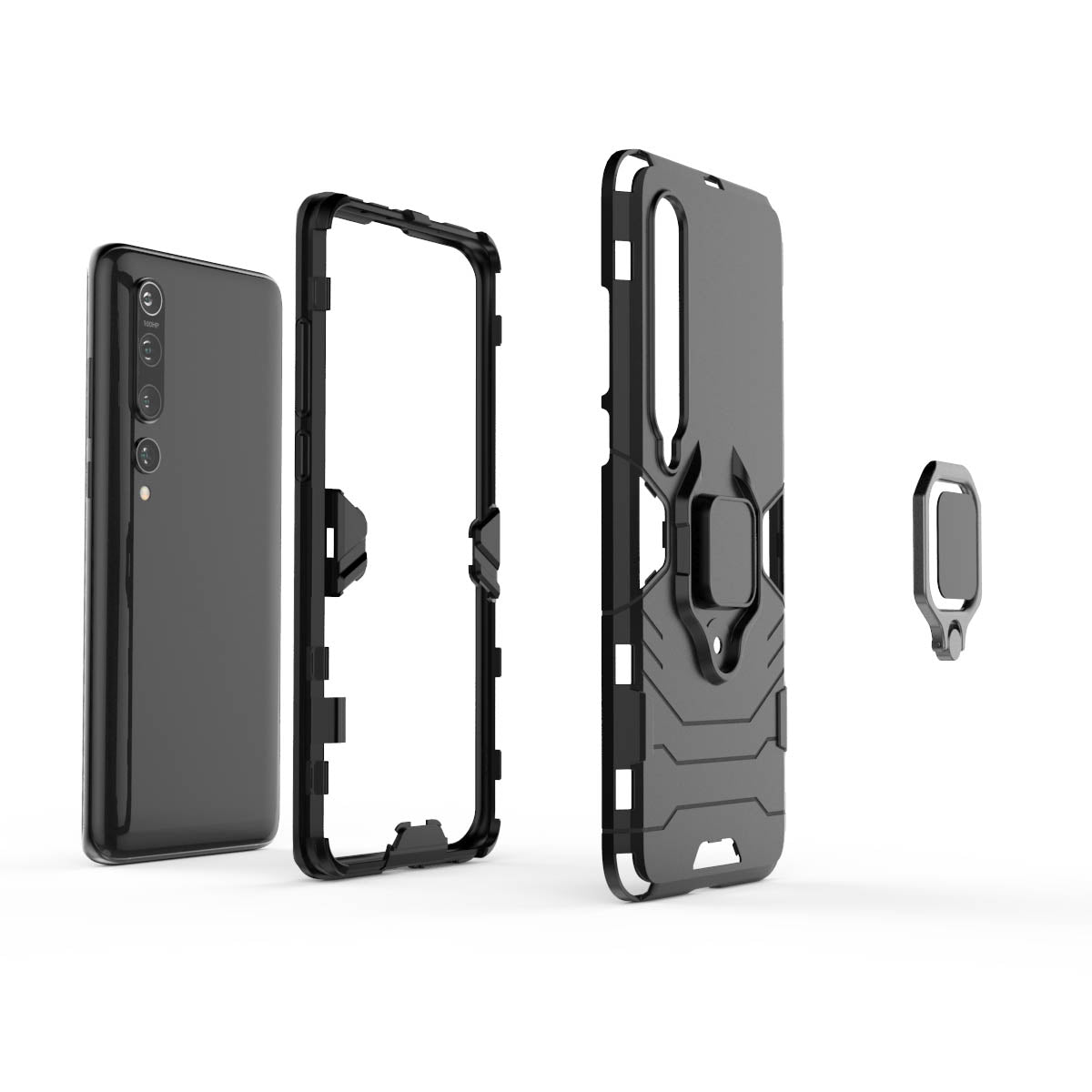Cool Guard Ring Holder Kickstand PC TPU Hybrid Case Protective Shell for Xiaomi Mi 10