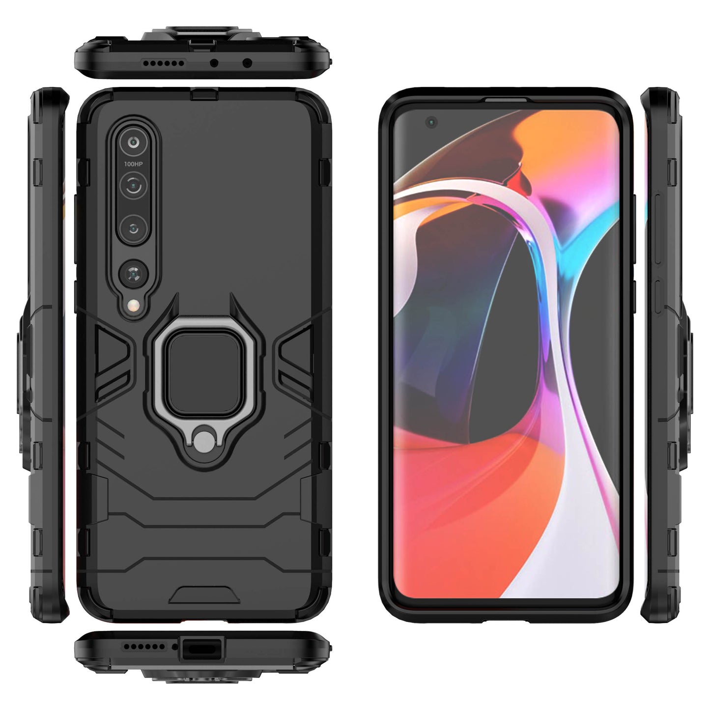 Cool Guard Ring Holder Kickstand PC TPU Hybrid Case Protective Shell for Xiaomi Mi 10