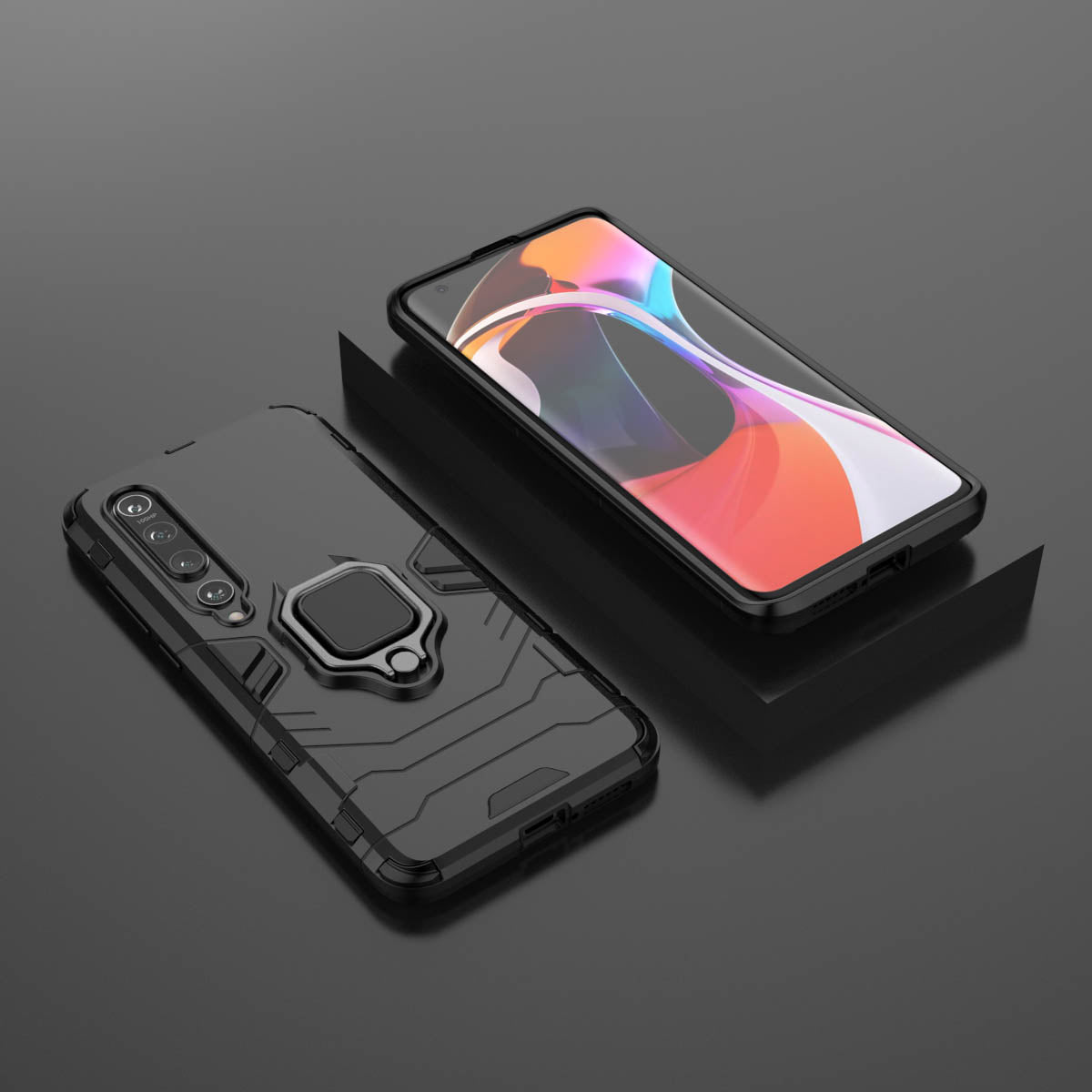 Cool Guard Ring Holder Kickstand PC TPU Hybrid Case Protective Shell for Xiaomi Mi 10
