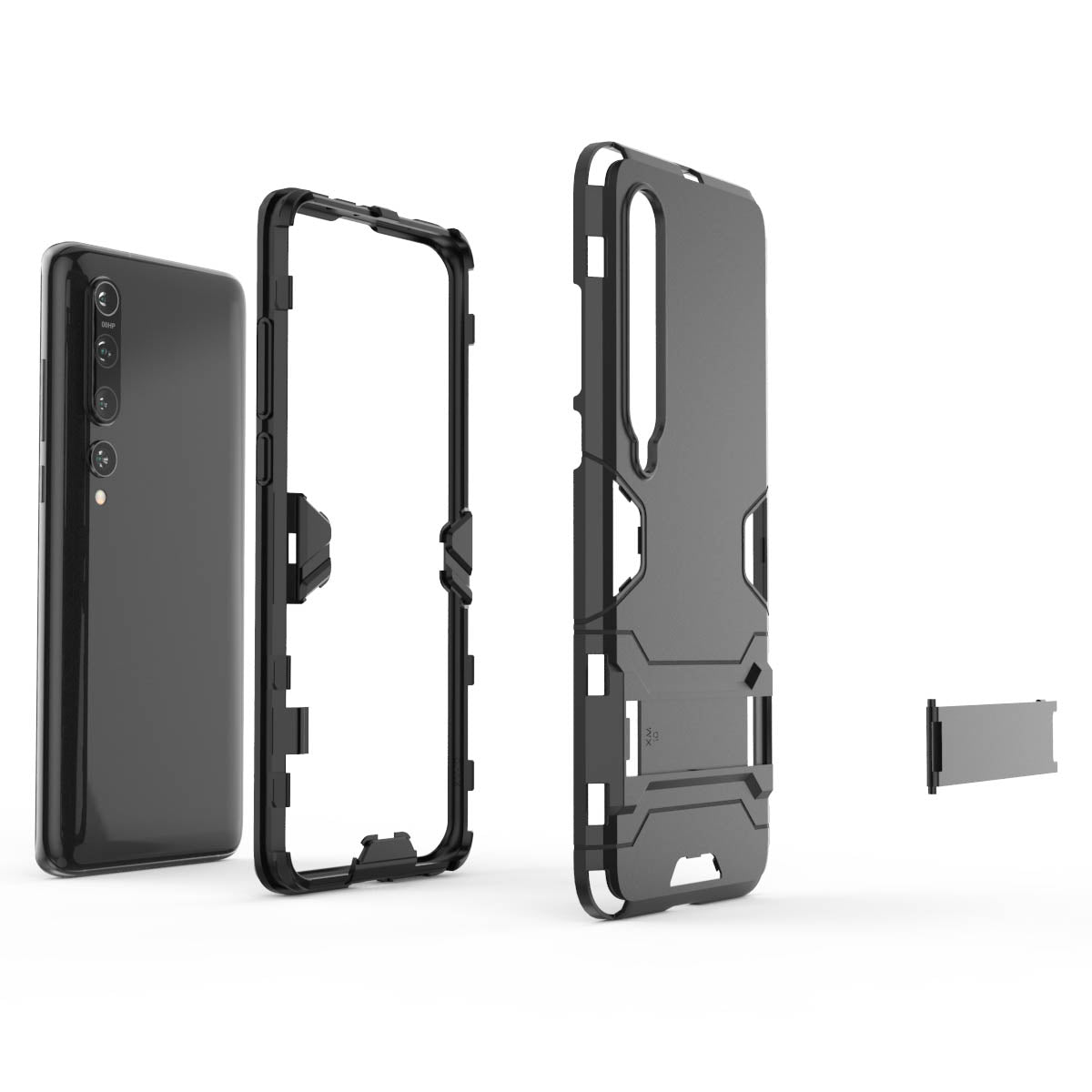 2-in-1 Plastic + TPU Phone Shell with Kickstand Casing for Xiaomi Mi 10