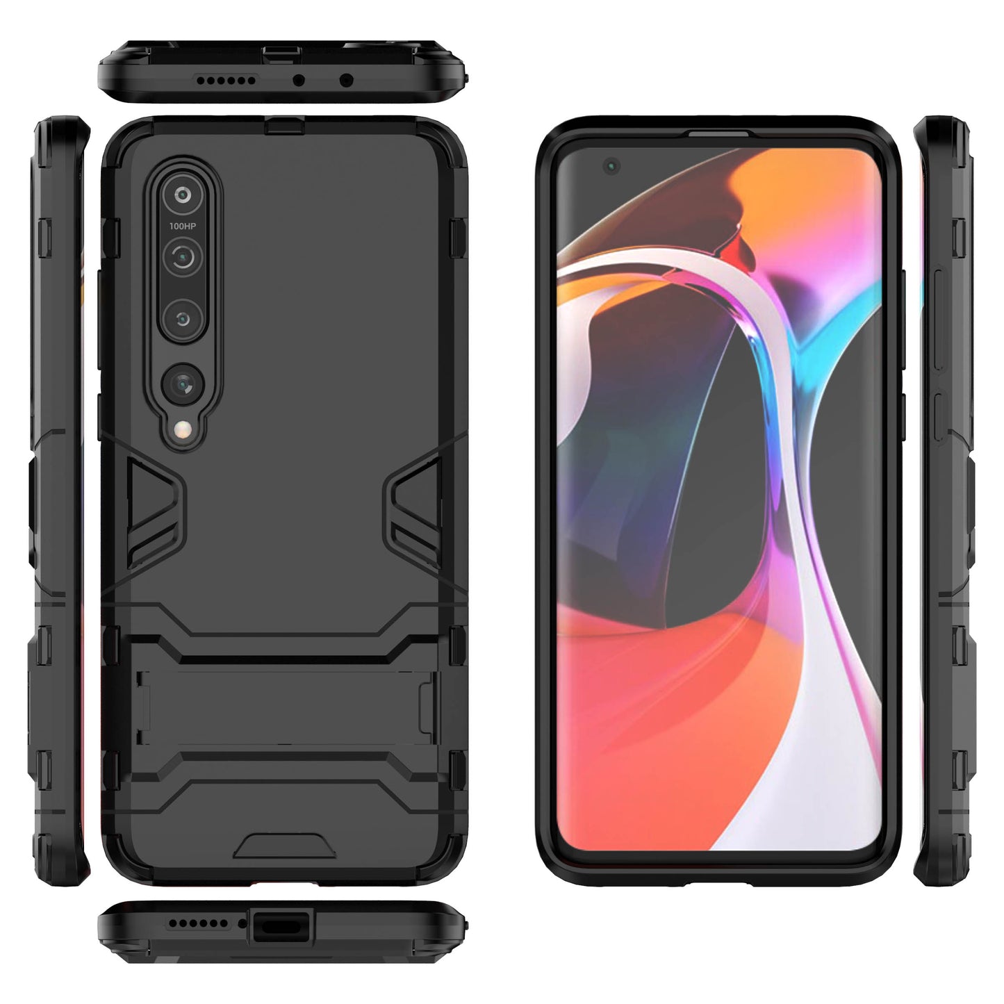 2-in-1 Plastic + TPU Phone Shell with Kickstand Casing for Xiaomi Mi 10