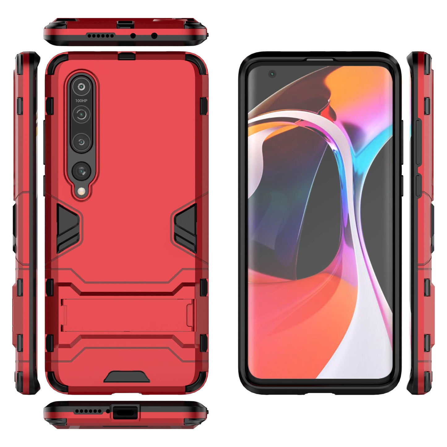 2-in-1 Plastic + TPU Phone Shell with Kickstand Casing for Xiaomi Mi 10