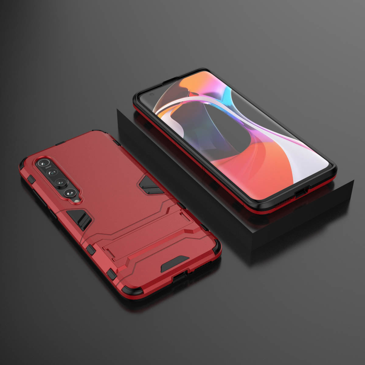 2-in-1 Plastic + TPU Phone Shell with Kickstand Casing for Xiaomi Mi 10