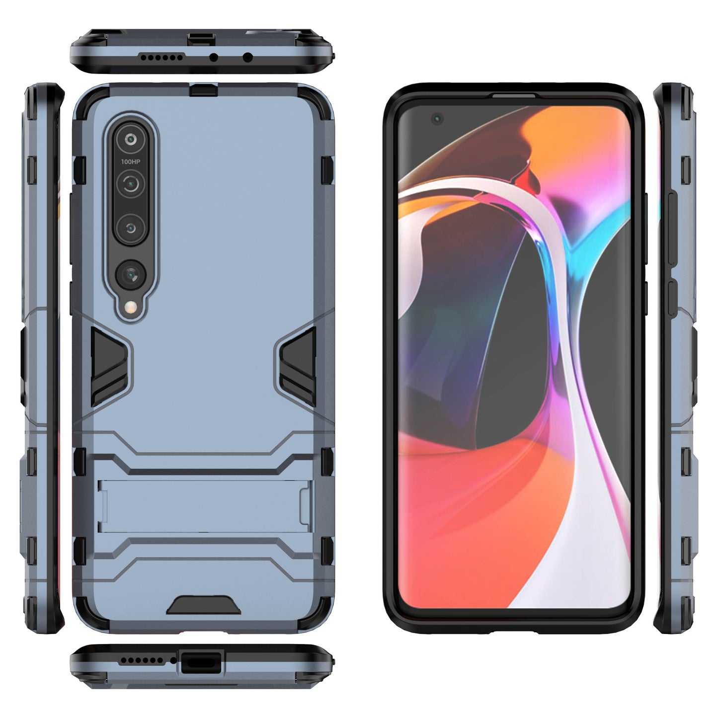2-in-1 Plastic + TPU Phone Shell with Kickstand Casing for Xiaomi Mi 10