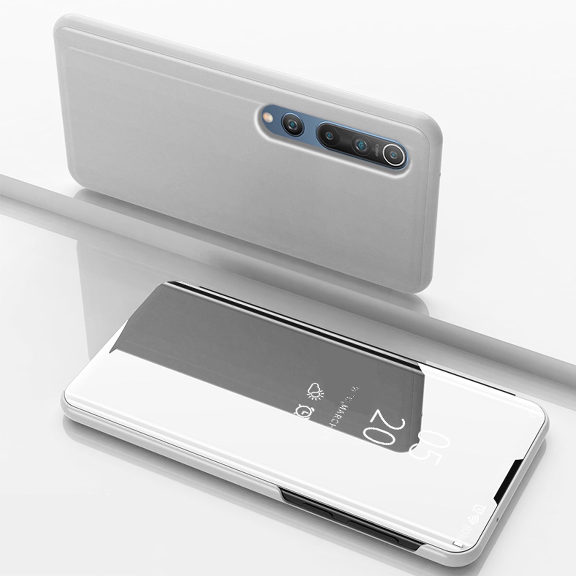 View Window Plated Mirror Surface Leather Stand Shell for Xiaomi Mi 10 / Mi 10 Pro