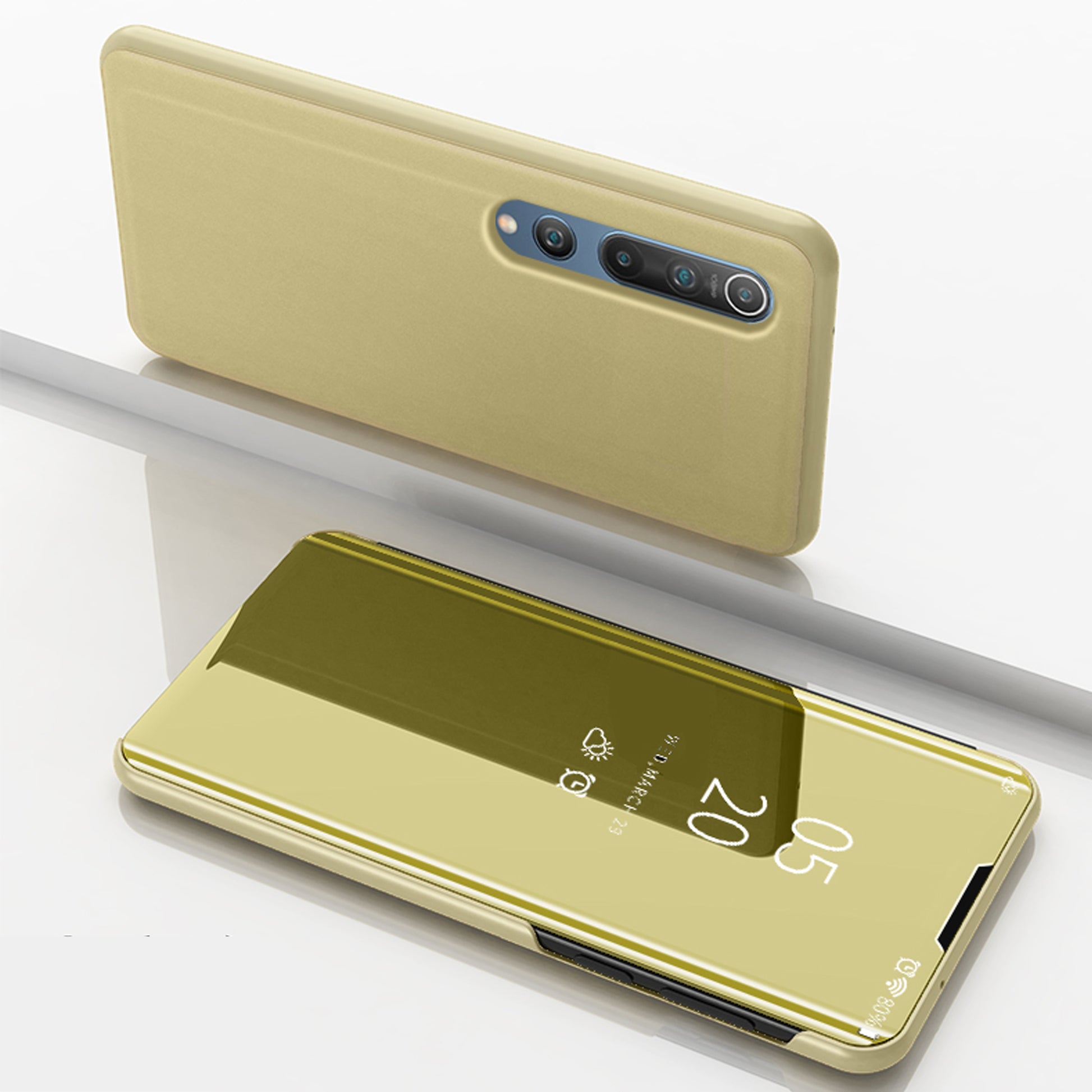 View Window Plated Mirror Surface Leather Stand Shell for Xiaomi Mi 10 / Mi 10 Pro