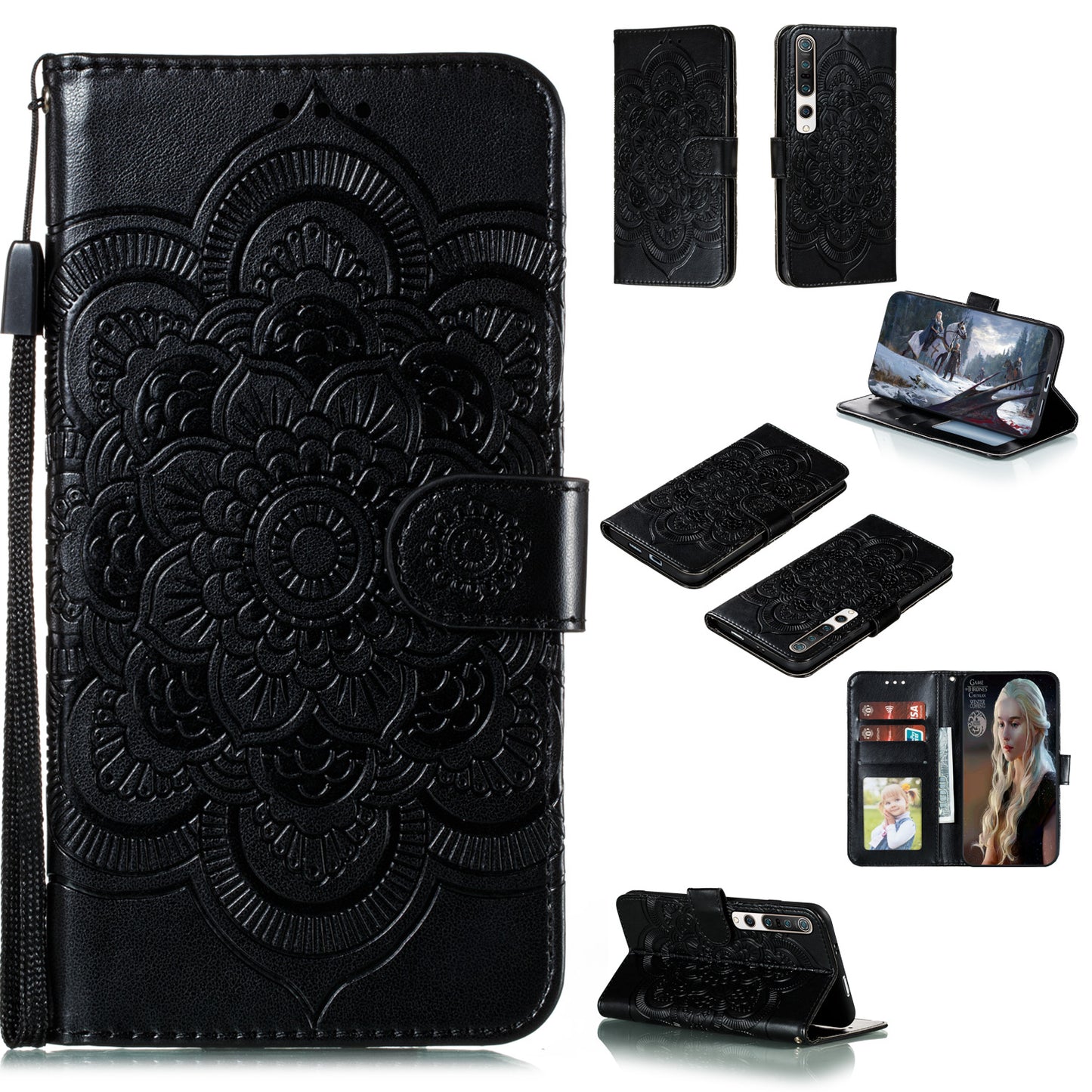Imprint Mandala Flower Leather Wallet Stand Case for Xiaomi Mi 10 / Mi 10 Pro