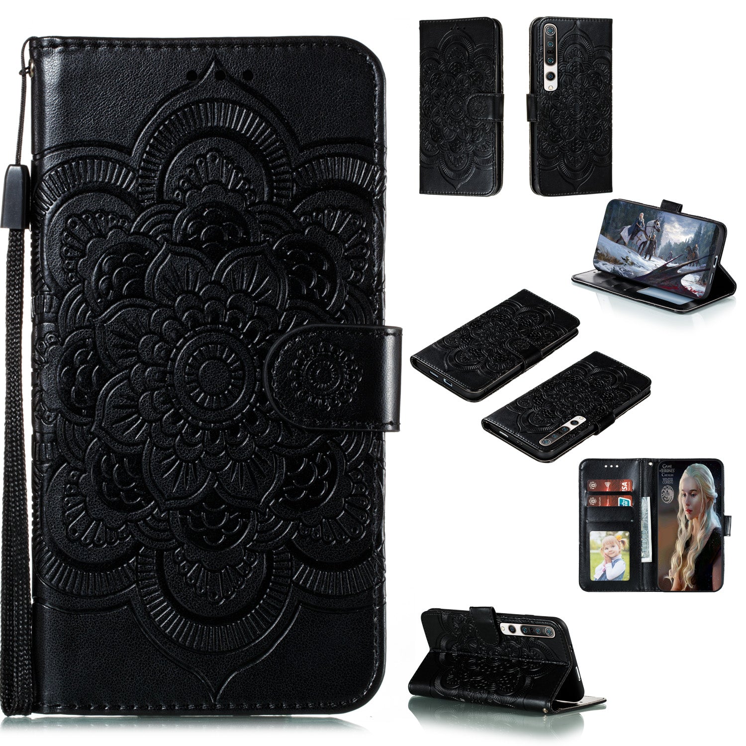 Imprint Mandala Flower Leather Wallet Stand Case for Xiaomi Mi 10 / Mi 10 Pro