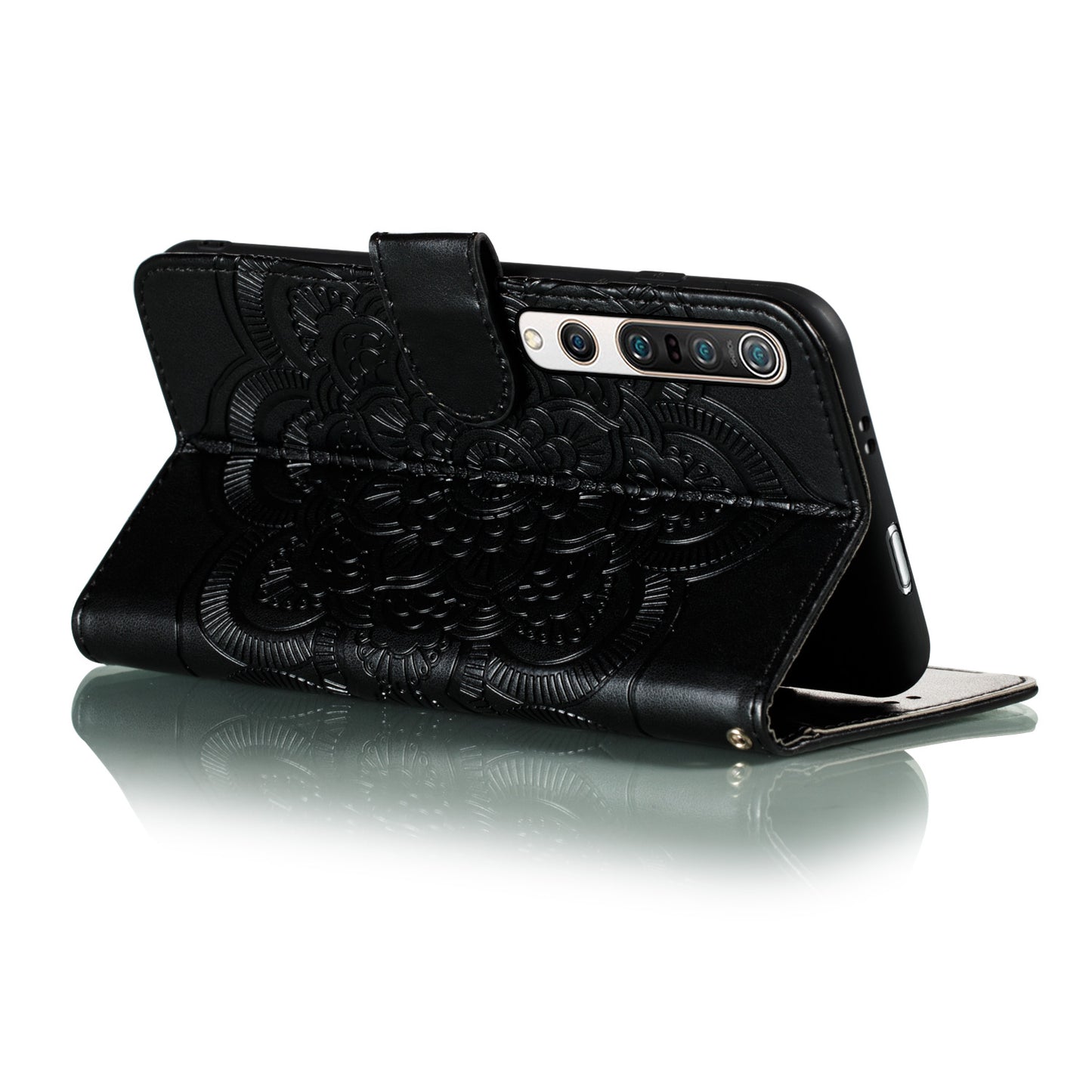 Imprint Mandala Flower Leather Wallet Stand Case for Xiaomi Mi 10 / Mi 10 Pro