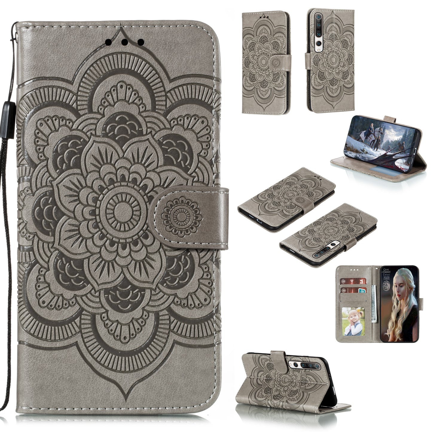 Imprint Mandala Flower Leather Wallet Stand Case for Xiaomi Mi 10 / Mi 10 Pro