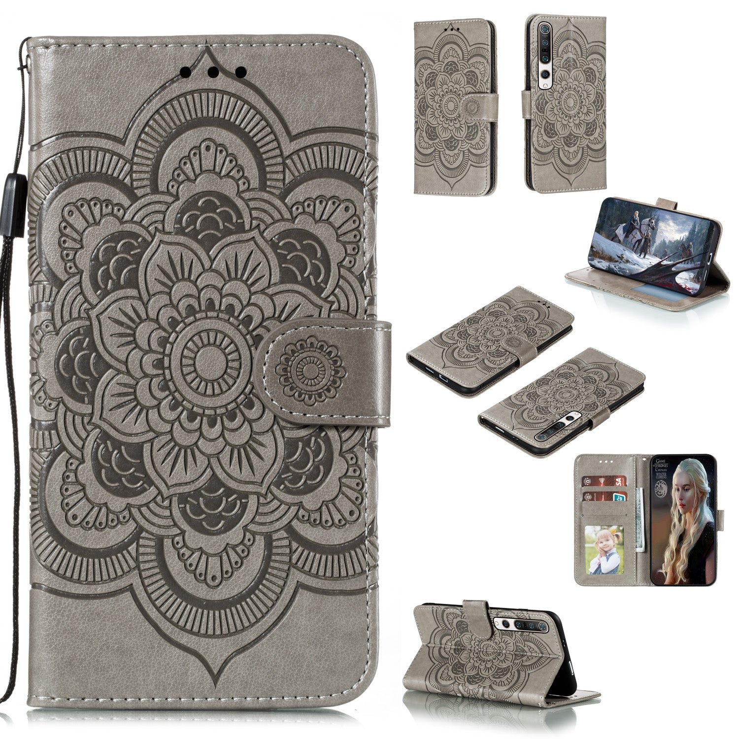 Imprint Mandala Flower Leather Wallet Stand Case for Xiaomi Mi 10 / Mi 10 Pro