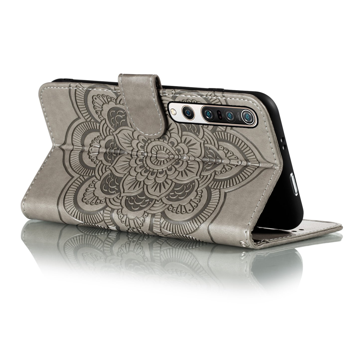 Imprint Mandala Flower Leather Wallet Stand Case for Xiaomi Mi 10 / Mi 10 Pro