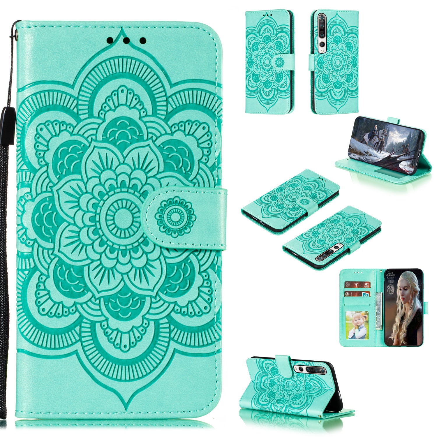 Imprint Mandala Flower Leather Wallet Stand Case for Xiaomi Mi 10 / Mi 10 Pro