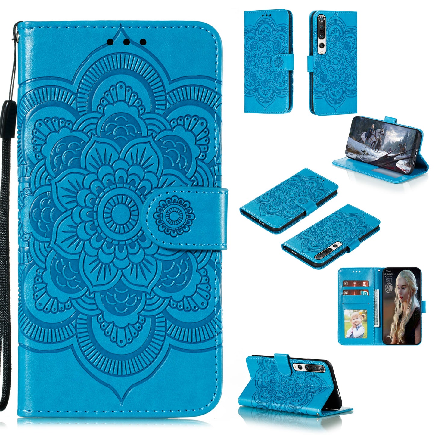 Imprint Mandala Flower Leather Wallet Stand Case for Xiaomi Mi 10 / Mi 10 Pro