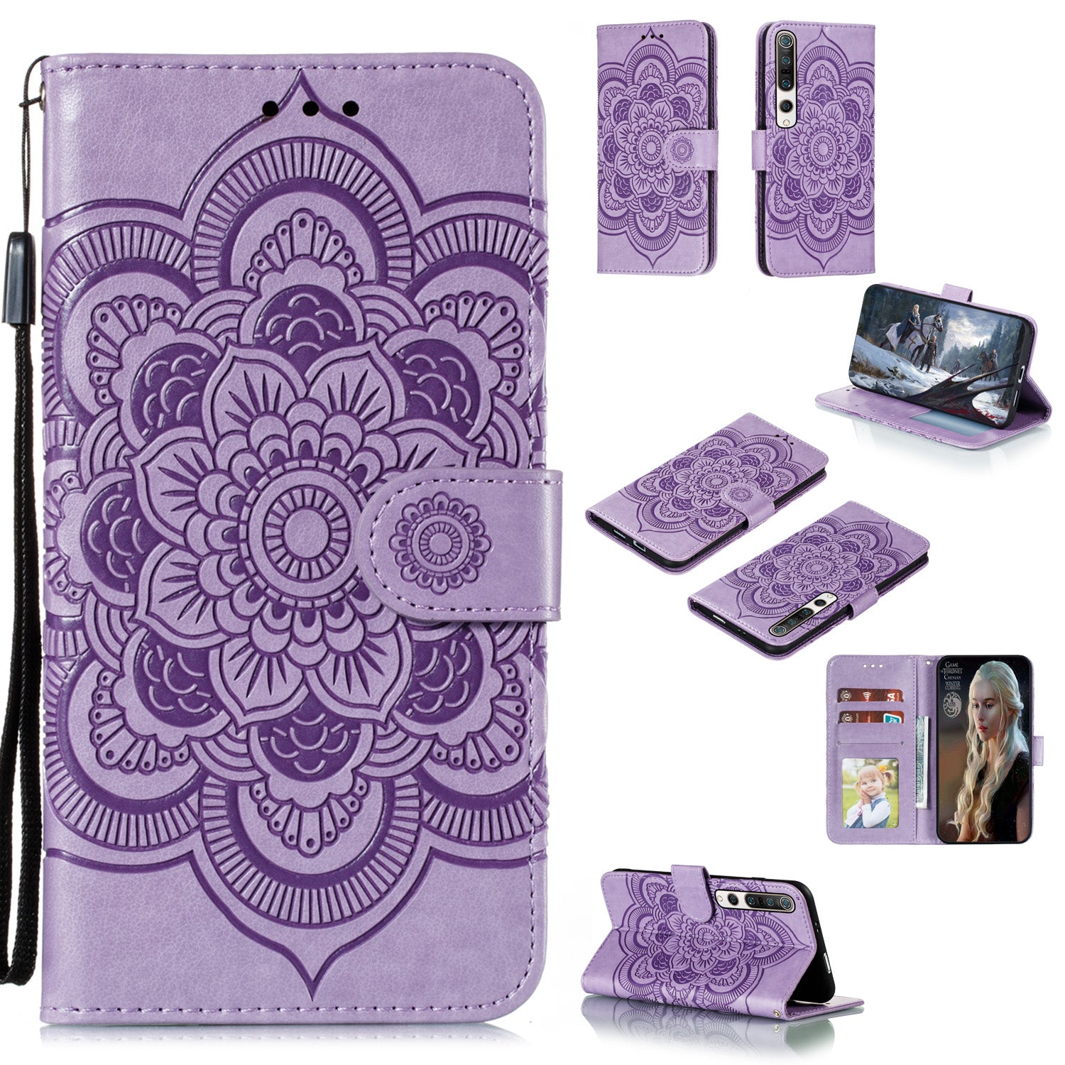 Imprint Mandala Flower Leather Wallet Stand Case for Xiaomi Mi 10 / Mi 10 Pro