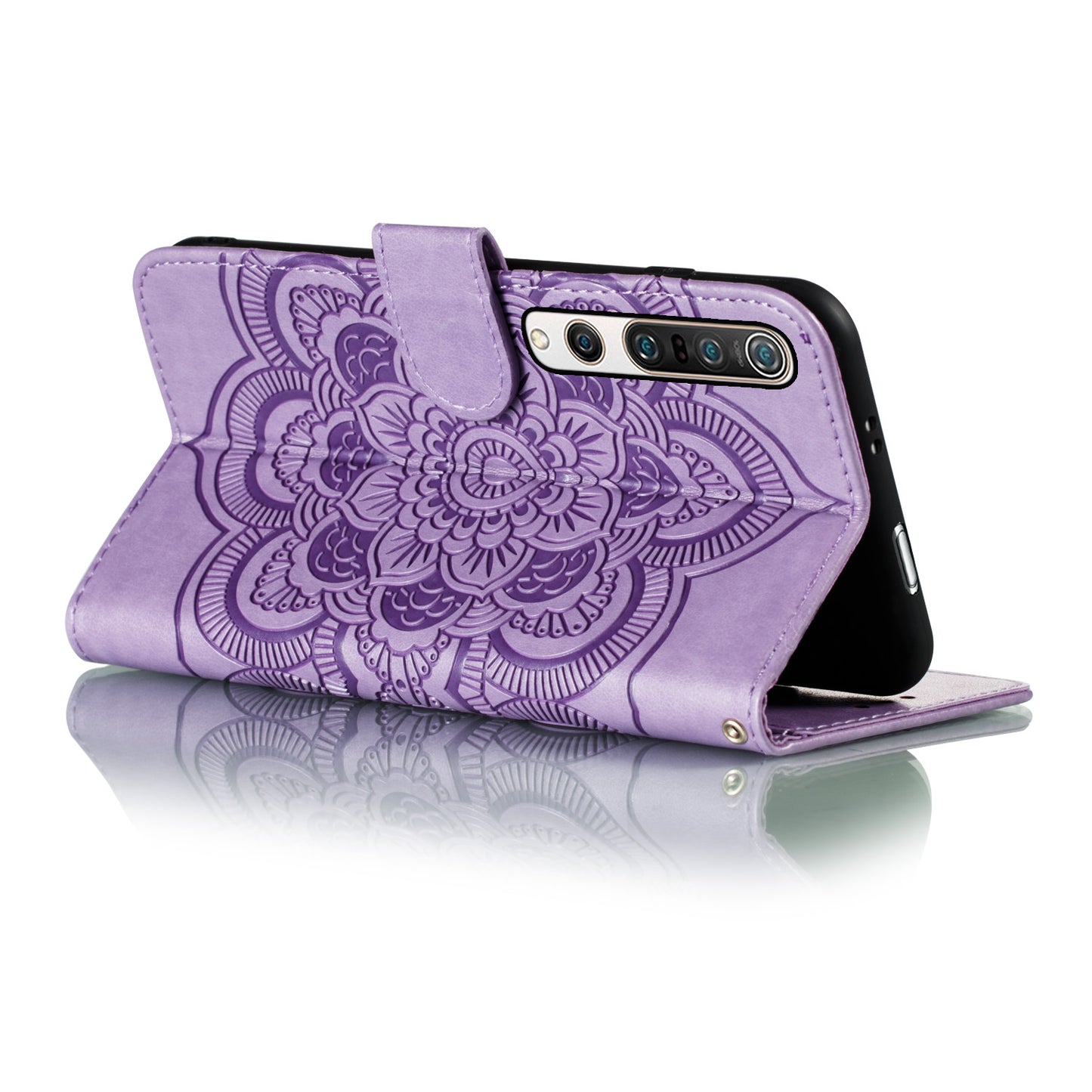 Imprint Mandala Flower Leather Wallet Stand Case for Xiaomi Mi 10 / Mi 10 Pro