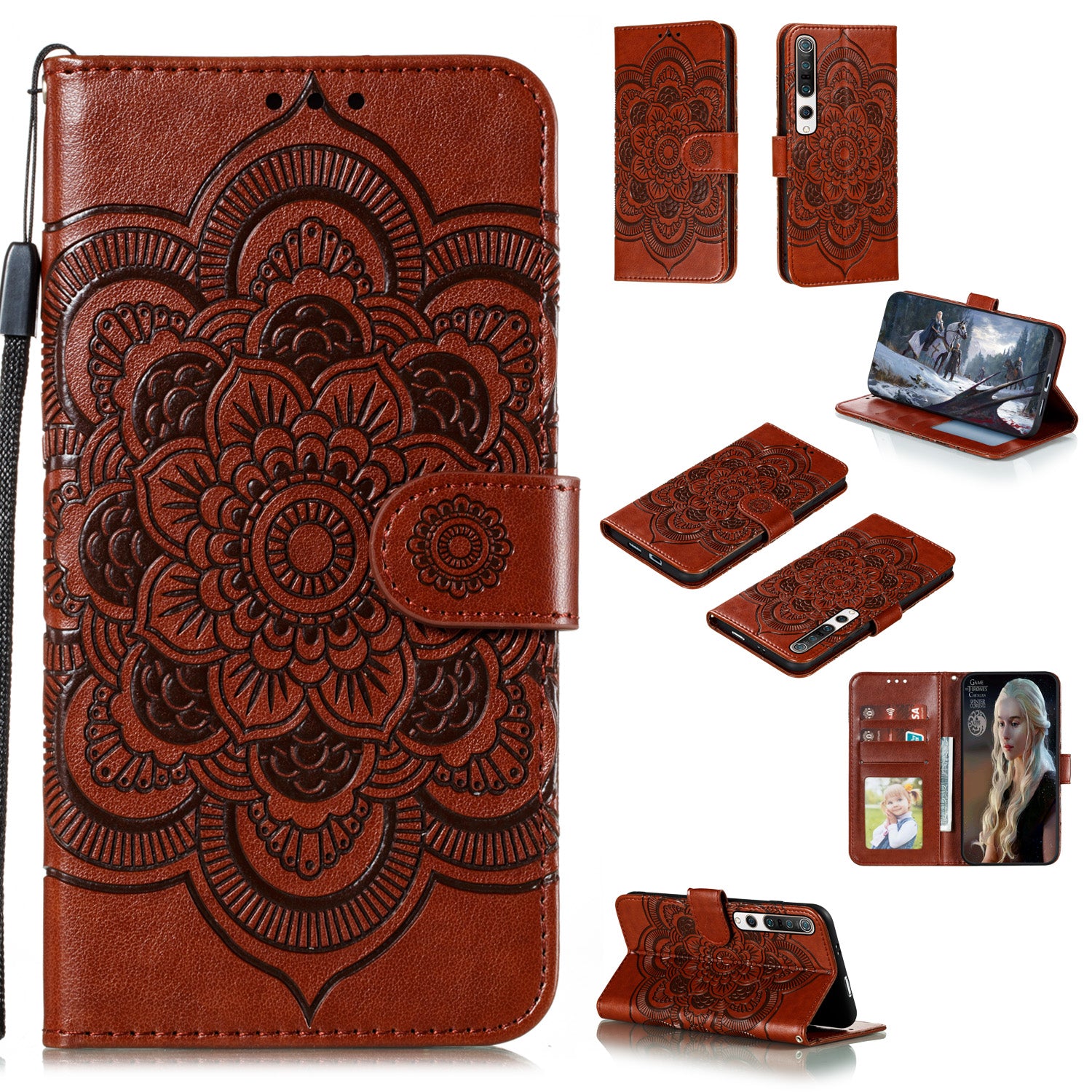 Imprint Mandala Flower Leather Wallet Stand Case for Xiaomi Mi 10 / Mi 10 Pro